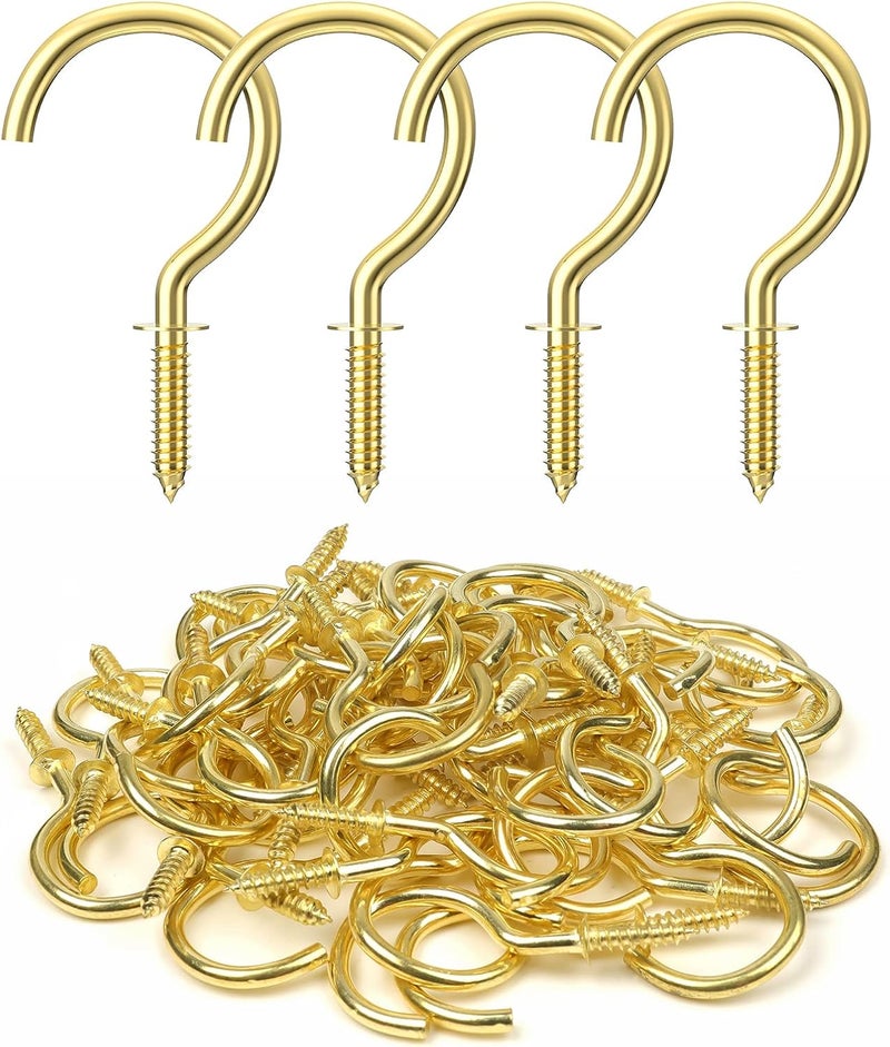 RELBRO Screw Hooks, 1-1/4 Inch Metal Screw in Cup Hooks, Gold, 50 Pcs - Image 1